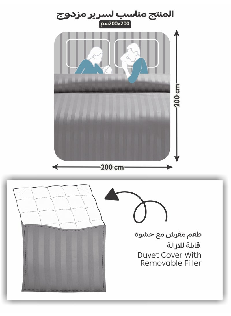 دوناتيلا مفرش سرير مزدوج مايكروفايبر يناسب سرير 200×200 سم 8 قطع حشوة قابلة للنزع بتصميم مقلم - Image 3